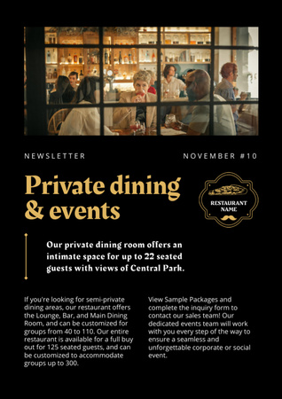 Private Dining and Events in Restaurant Offer Newsletter Design Template