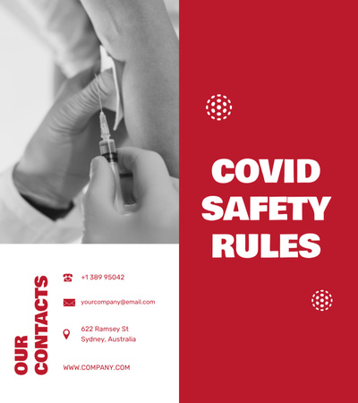 Plantilla de diseño de Lista de reglas de seguridad durante la pandemia de Covid con inyección Brochure 9x8in Bi-fold 