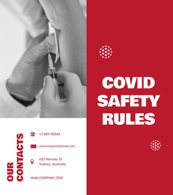 List of Safety Rules During Covid Pandemic with Injection Brochure 9x8in Bi-fold Design Template