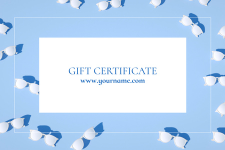 Plantilla de diseño de Oferta Especial con Gafas de Sol en Azul Gift Certificate 