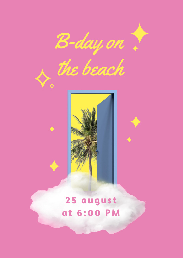 Beach Birthday Party announcement Flyer A6 Design Template