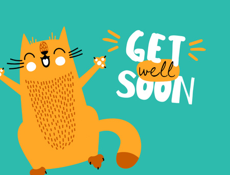 Platilla de diseño Get Well Wish With Illustrated Cartoon Cat Postcard 4.2x5.5in