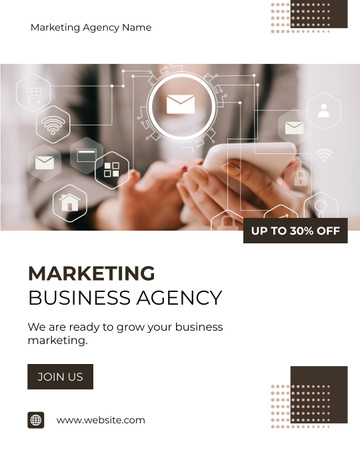 Designvorlage Marketing Agency Service Discount with Smartphone in Hand für Instagram Post Vertical