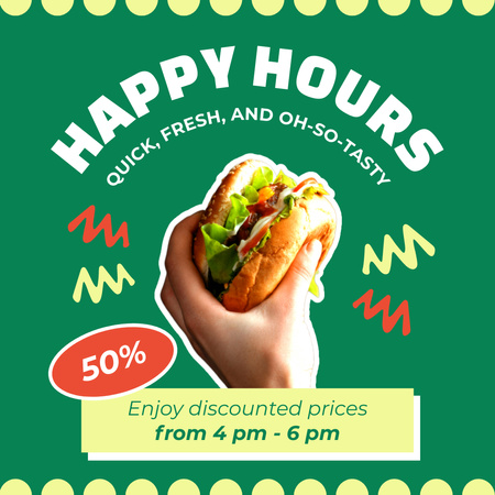 Neformální rychlá restaurace s nabídkou Happy Hours Instagram Šablona návrhu