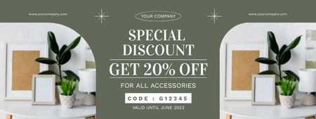 Special Discount on Home Accessories Green Coupon Design Template
