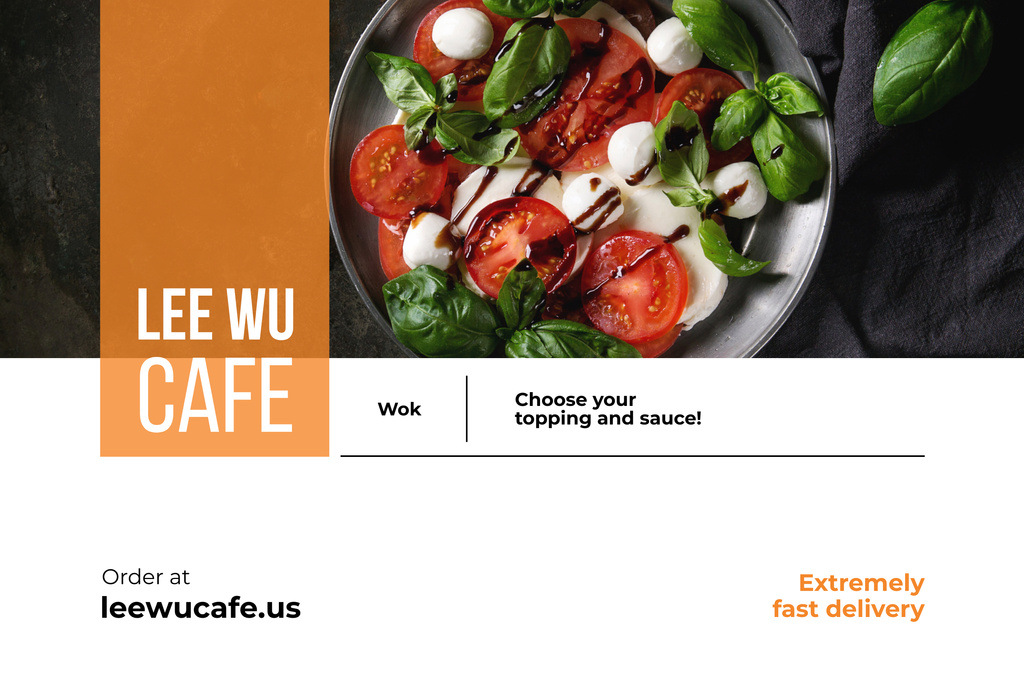 Lovely Cafe Ad with Caprese Salad Served On Plate Poster 24x36in Horizontal Modelo de Design