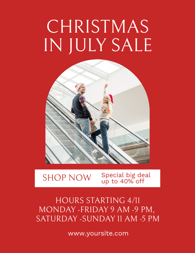 Christmas Sale in July with Young Couple on Red Flyer 8.5x11in Design Template