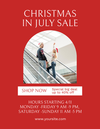 Ontwerpsjabloon van Flyer 8.5x11in van Christmas Sale in July with Happy Couple in Shopping Mall
