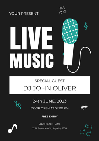 Анонс концерта живой музыки с микрофоном Poster – шаблон для дизайна