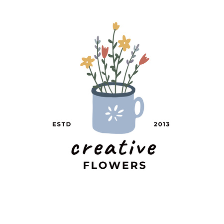 Flower Shop Emblem with Flowers in Mug Logo Design Template