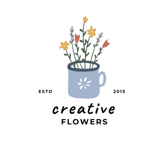 Designvorlage Flower Shop Emblem with Flowers in Mug für Logo