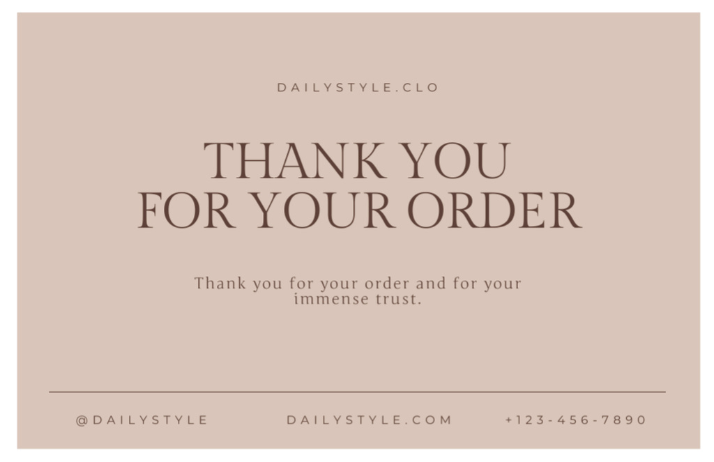 Thanks for the Order Message on Classic Layout Thank You Card 5.5x8.5in Design Template