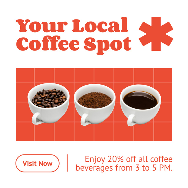 Happy Hours Promo With Discounts For Coffee Instagram AD tervezősablon