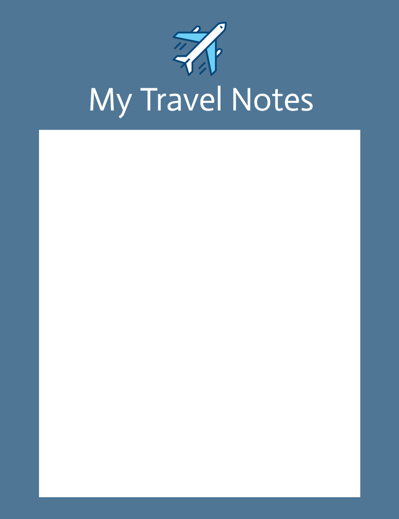 Flight Itinerary Planner on Blue Notepad 107x139mm Design Template