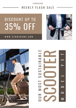 Man Standing on Electric Scooter in City Poster Design Template