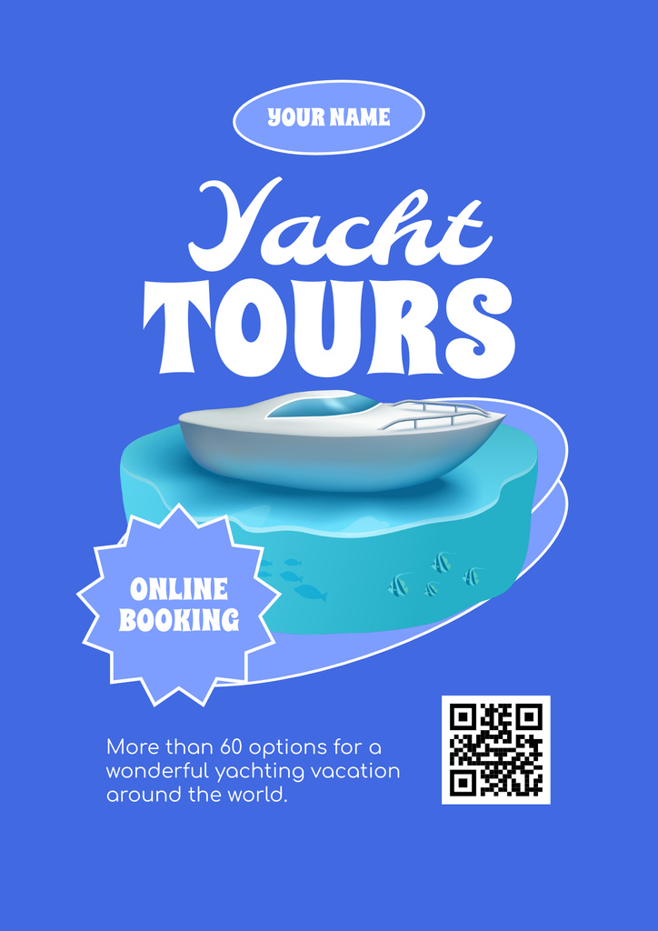 Yacht Tours Ad on Blue Poster Tasarım Şablonu