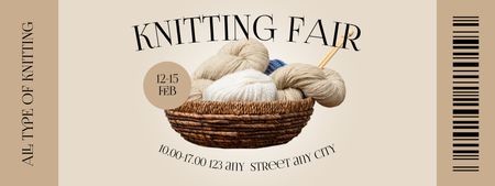 Knitting Fair Announcement With Skeins Of Yarn Ticket Design Template