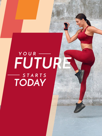 Citação de esportes motivacionais com mulher correndo em vermelho Poster US Modelo de Design