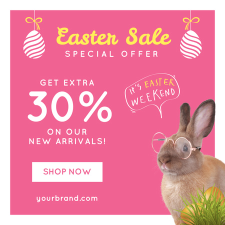 Easter Promotion with Funny Bunny in Glasses Instagram Design Template