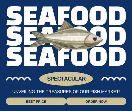 Plantilla de diseño de Anuncio de mariscos en el mercado de pescado Facebook 