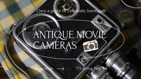 Plantilla de diseño de Preciosa oferta de cámaras de cine en tienda de antigüedades Full HD video 