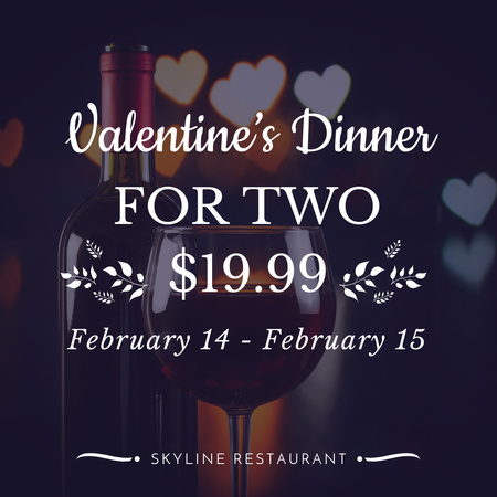 Valentine's Day Dinner with Red Wine Instagram AD Design Template