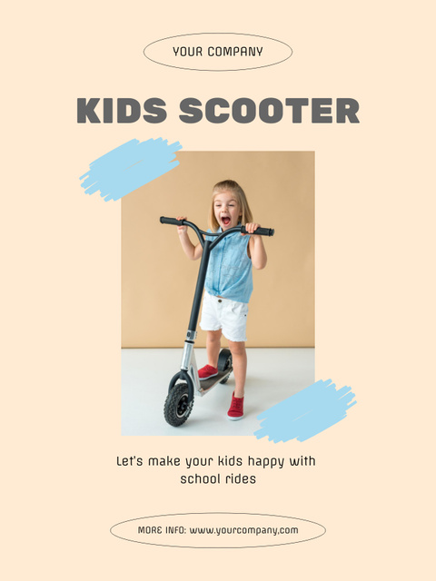 Advertising of Children's Scooters with Little Girl Poster US – шаблон для дизайна