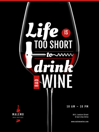 Wine Store Ad with Wineglass with Corkscrew Poster US Šablona návrhu