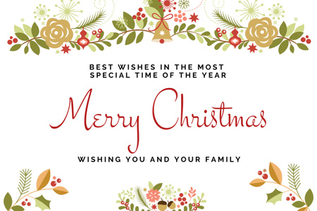 Christmas Wishes with Cute Decorated Twigs Postcard 4x6in Šablona návrhu