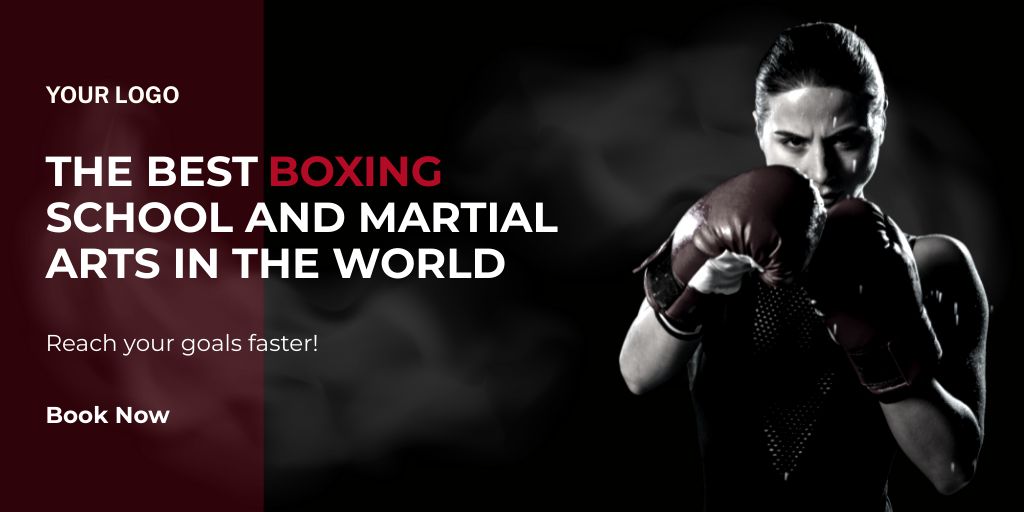 Boxing School Enrolling Ad With Female Fighter Twitter Design Template