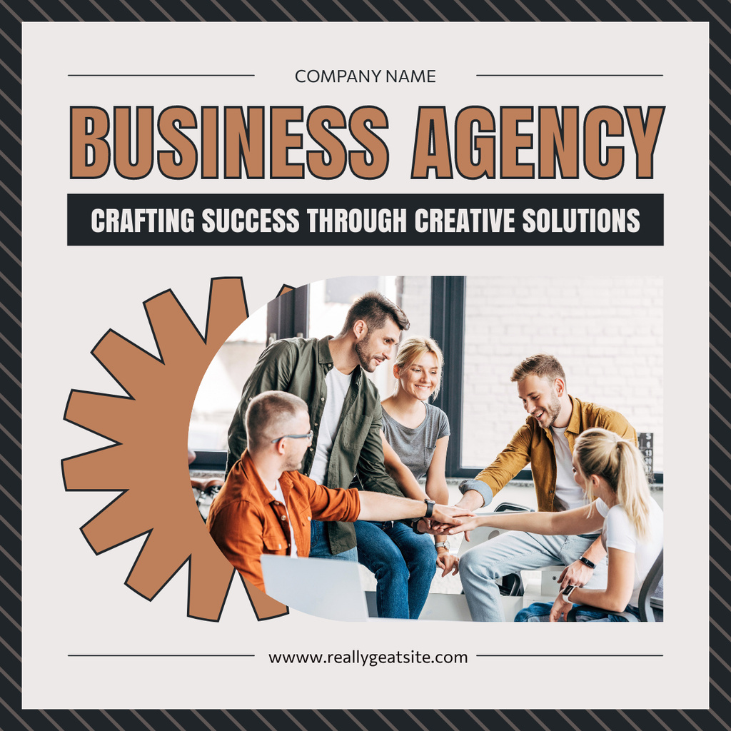 Designvorlage Services of Business Agency with Working Team in Office für LinkedIn post