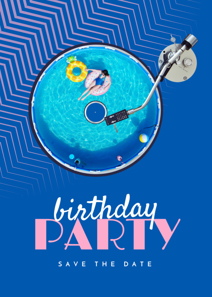 Plantilla de diseño de Birthday Party Announcement with Inflatable Rings in Pool Invitation 