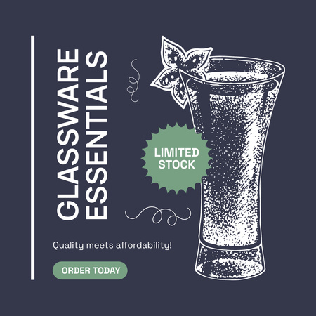 Glassware Essentials Offer with Glass of Fresh Drink Illustration Animated Post Design Template