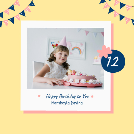 Bright Birthday Holiday Celebration with Girl and Cake Instagram Design Template