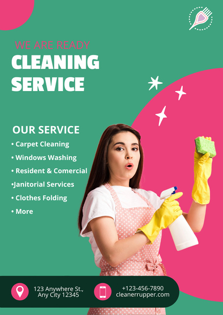 Modèle de visuel Advertising Cleaning Services with Woman in Yellow Rubber Gloves - Flyer A4