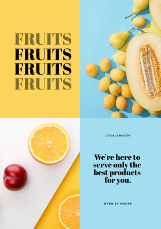 Local Grocery Shop Ad with Fruits Poster Design Template