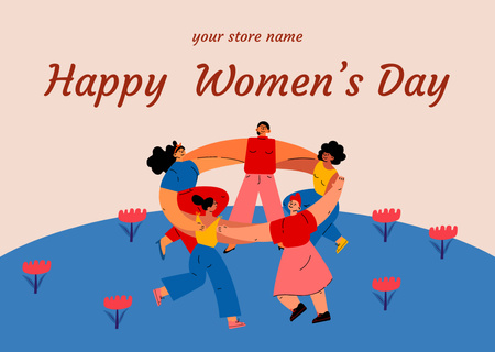 International Women's Day Celebration with Dancing Women Card Design Template