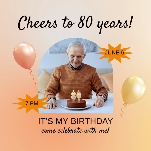 Modèle de visuel Birthday Party With Cake And Balloons Announcement - Animated Post