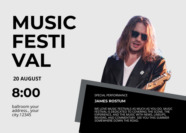 Inspiring Music Festival Announcement With Rock Guitarist Flyer 5x7in Horizontal – шаблон для дизайна