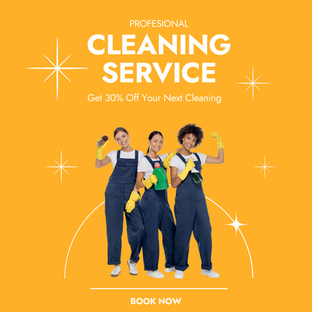 Cleaning Service Ad with Three Smiling Girls  Instagram AD Design Template