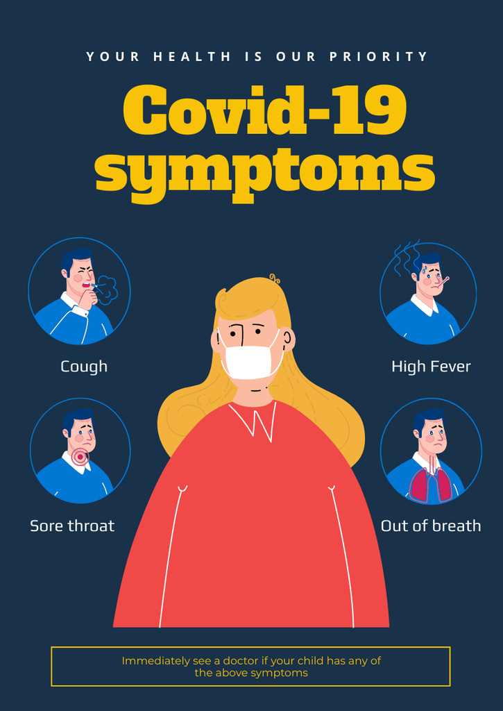 List of Covid-19 Symptoms with Masked Woman Poster A3 tervezősablon