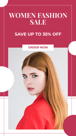 Designvorlage Fashion Sale with Beautiful Woman in Red für Instagram Story