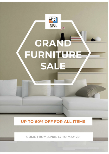 Grand furniture Sale with Cozy White Room Posterデザインテンプレート