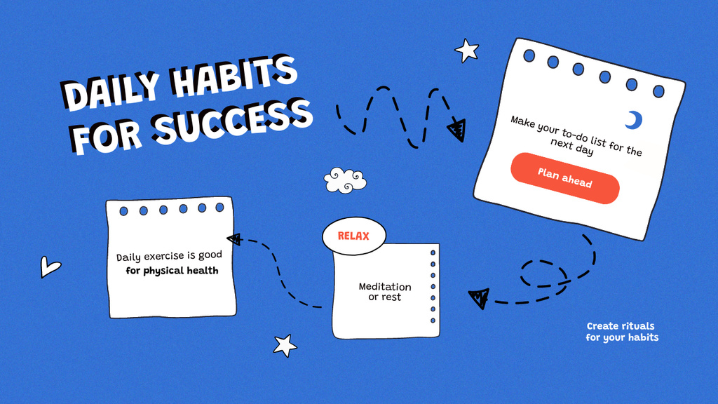 Daily Habits for Success on Blue Mind Mapデザインテンプレート