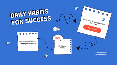 Daily Habits for Success on Blue Mind Map Design Template