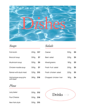 Anúncio do menu de comida em branco Menu 8.5x11in Modelo de Design