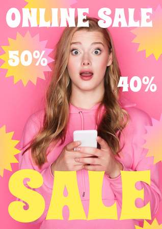 Sale Announcement with Surprised Girl Poster Modelo de Design