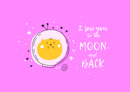 Love Phrase with Cute Cat in Astronaut Helmet Card Design Template