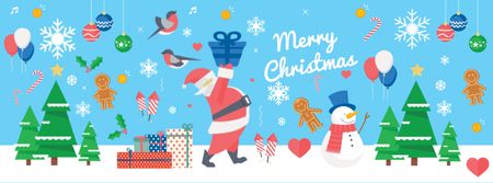 Modèle de visuel Christmas Holiday Greeting with Santa Delivering Gifts - Facebook cover