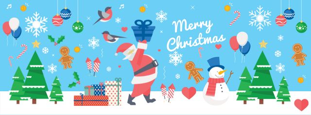 Christmas Holiday Greeting with Santa Delivering Gifts Facebook cover Design Template